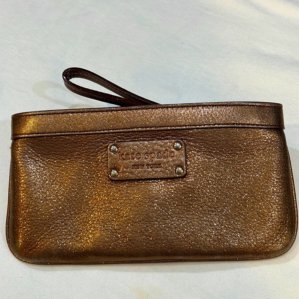 Kate Spade bronze leather wristlet
